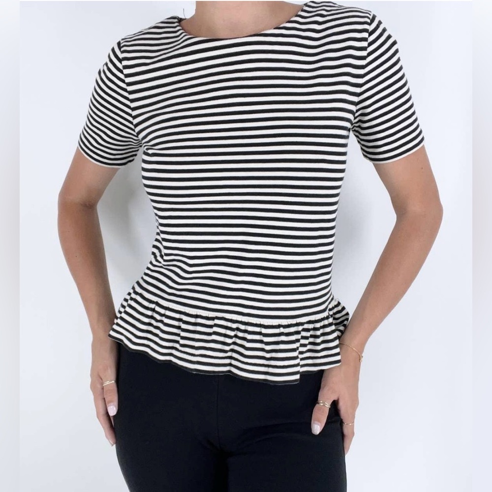 J. Crew Black and White Striped Peplum Top - Size Small